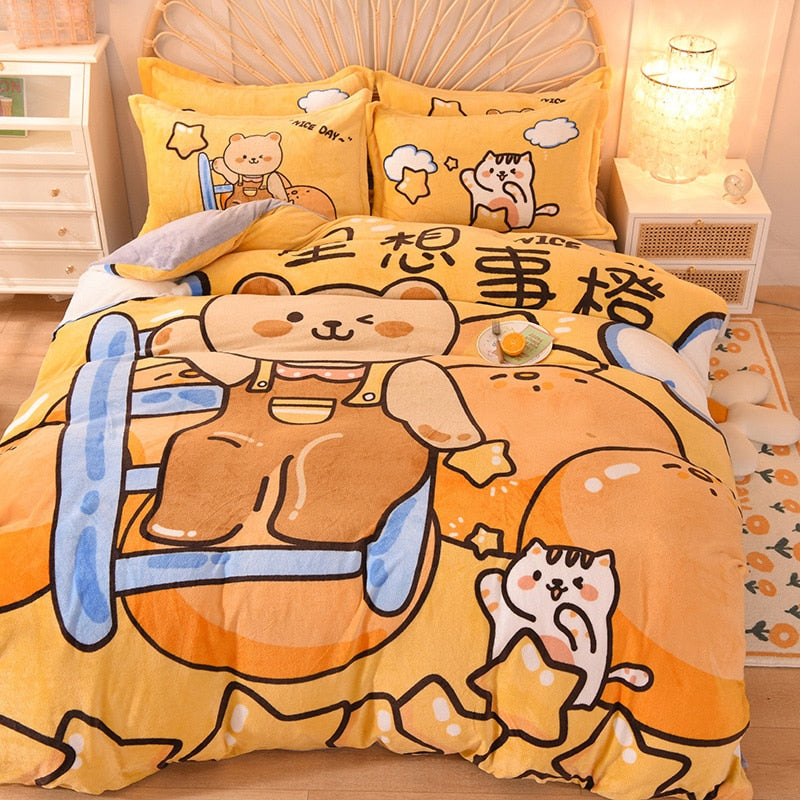 Kawaii Flannel Duvet Cover Sets