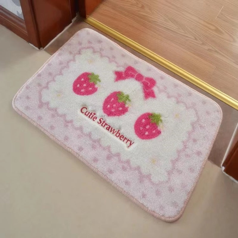 Kawaii Strawberry Bathroom Decor Rugs
