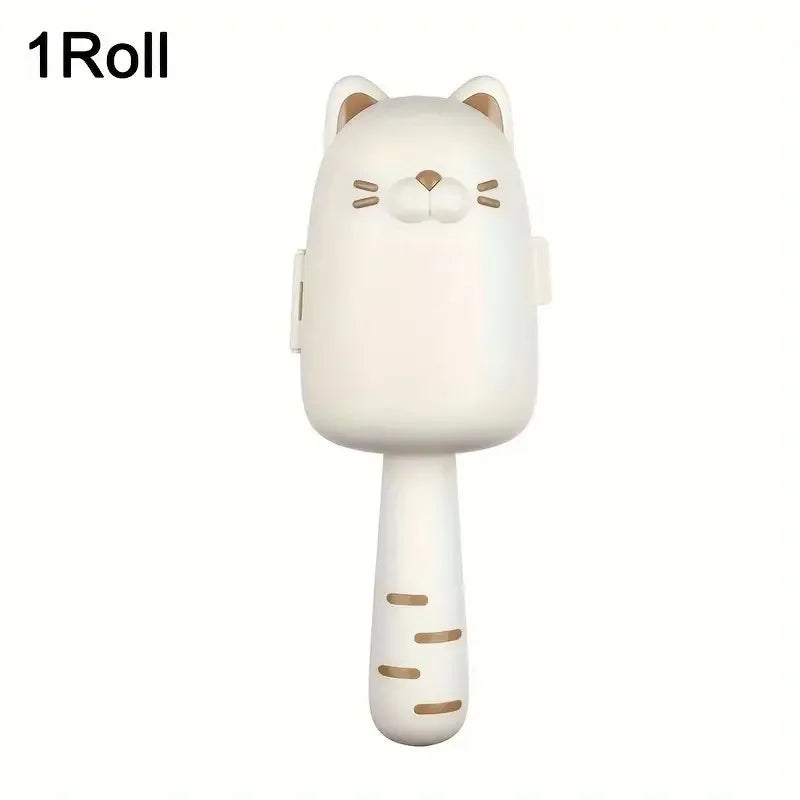 Cat-shaped lint roller with a white background