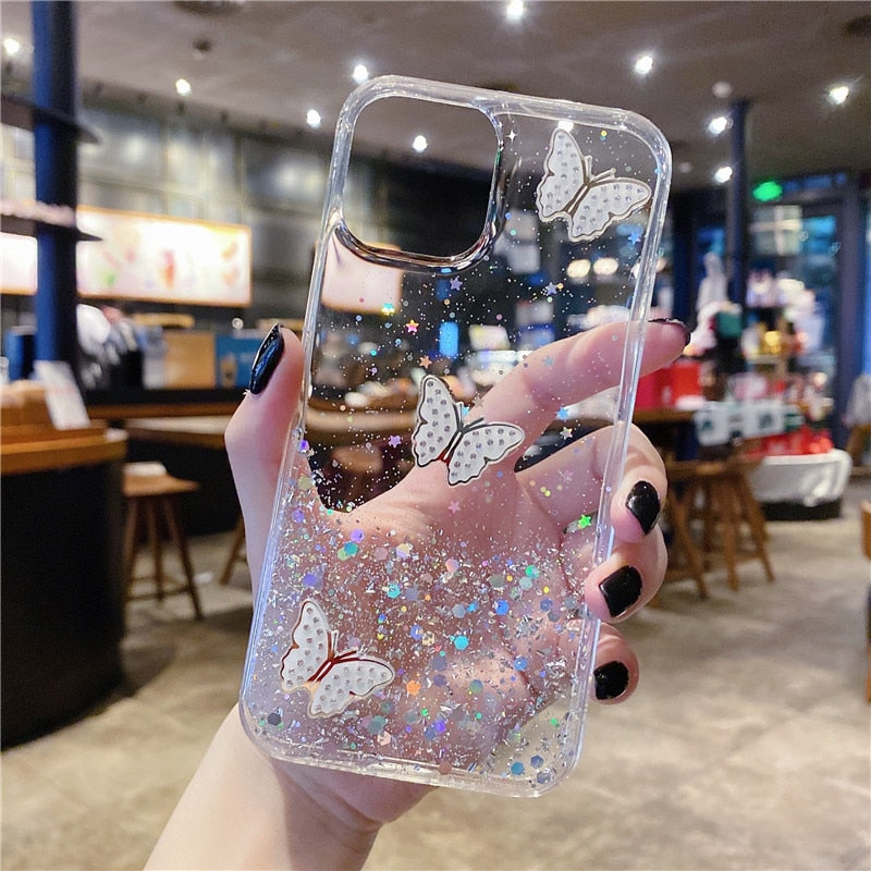 Kawaii Clear Glitter Butterfly iPhone Case