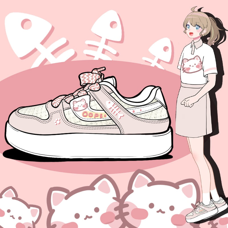 Kawaii Neko Fish Bone Sneakers