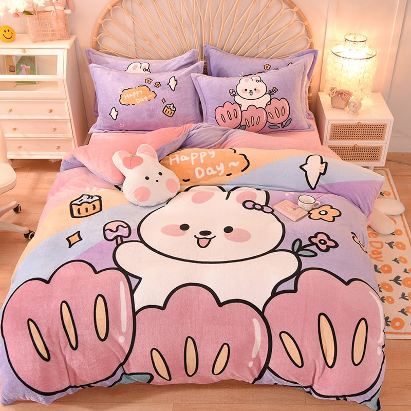 Kawaii Flannel Duvet Cover Sets