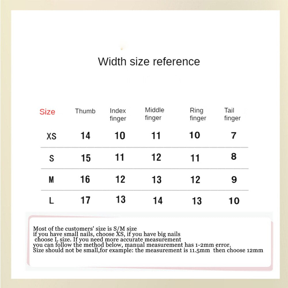 Kawaii Ballerina French Press On Nails Size Chart