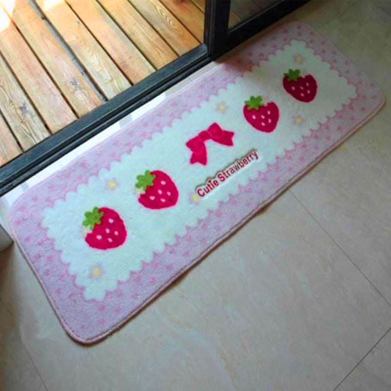 Kawaii Strawberry Bathroom Decor Rugs
