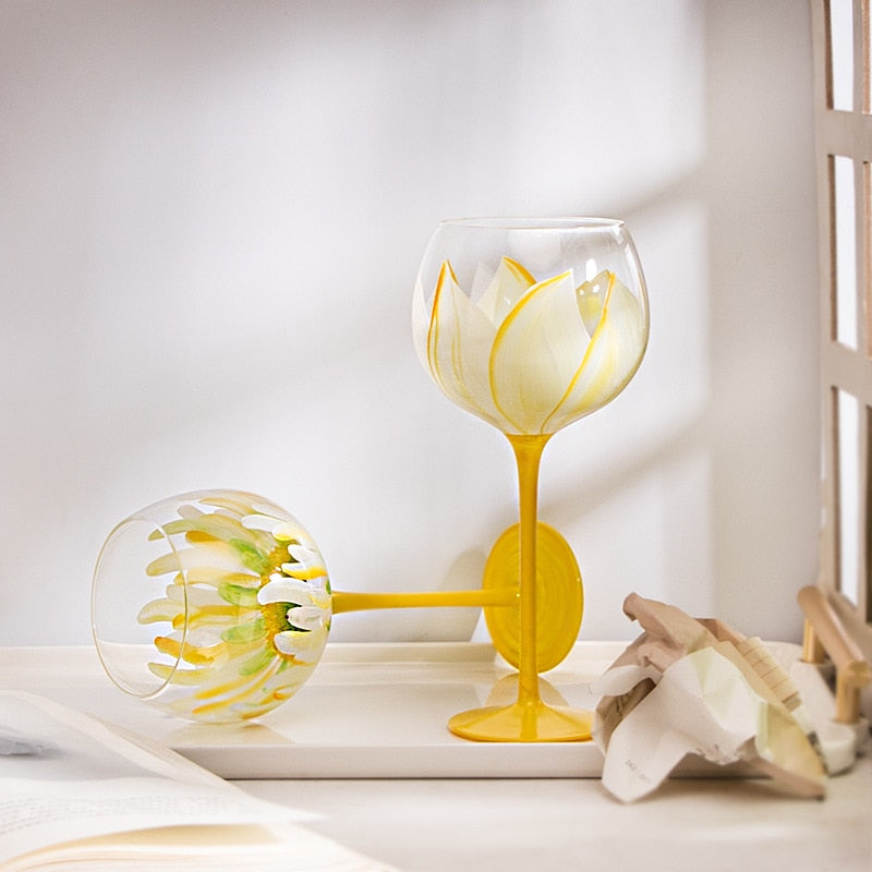 Kawaii Hand Painted Flower Glass Stemware