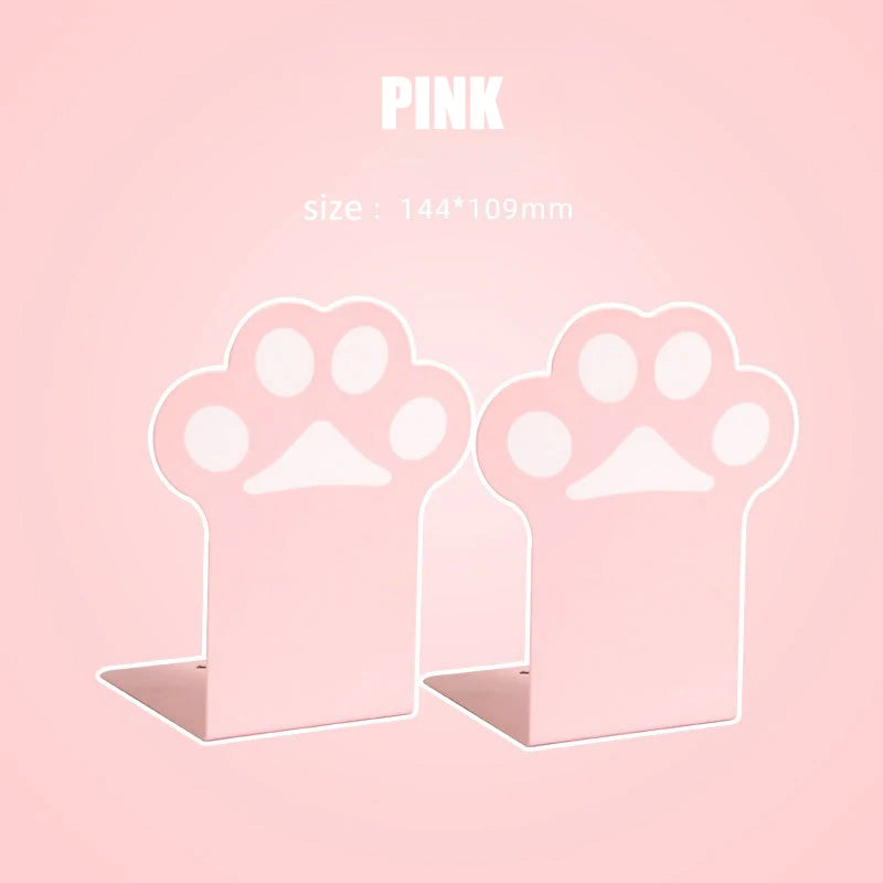 Two pink paw-shaped bookends on a pink background with 'PINK' text.