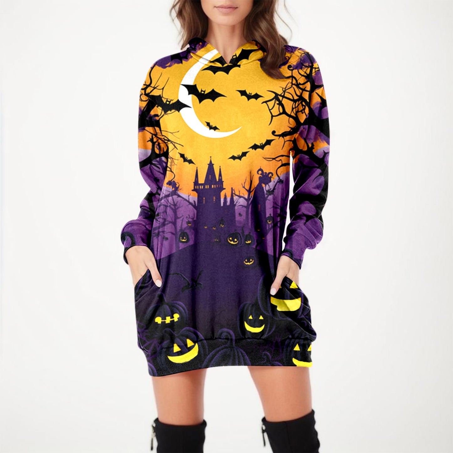Kawaii Halloween Print Hoodie Dress