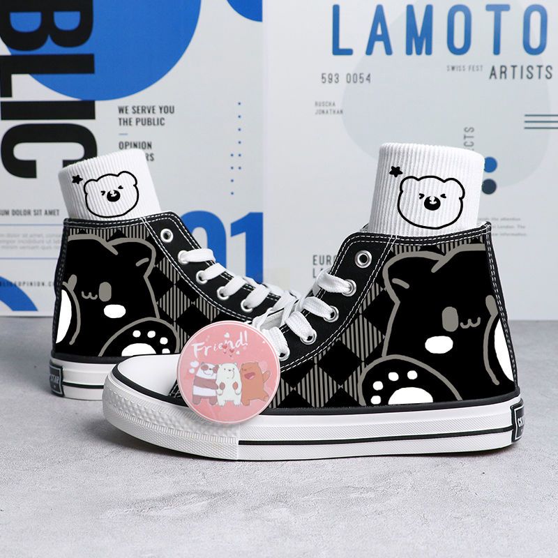 Kawaii Black Bear Print High Tops