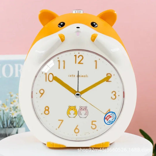 Front view of a Kawaii Cute Hamster Clock & Night Light in yellow and white