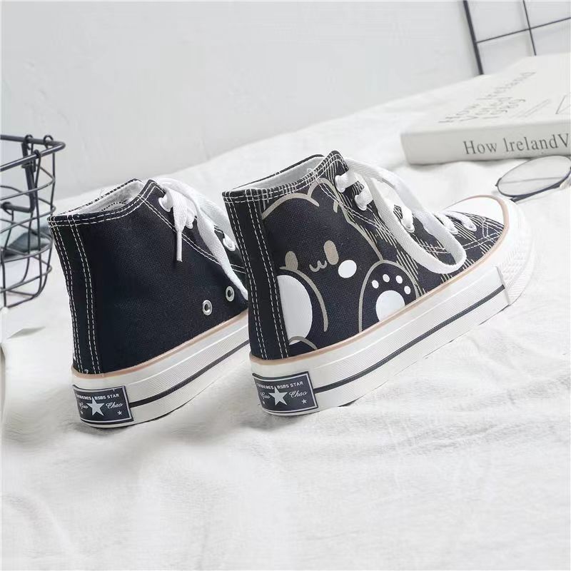 Kawaii Black Bear Print High Tops