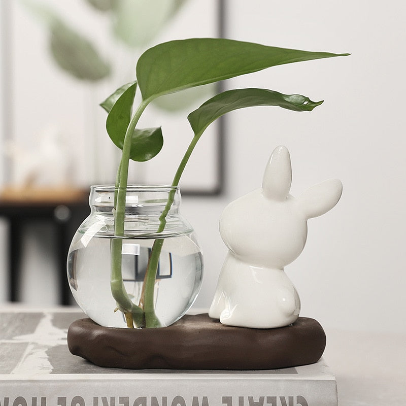 Kawaii Ceramic Bunny Planter Back View