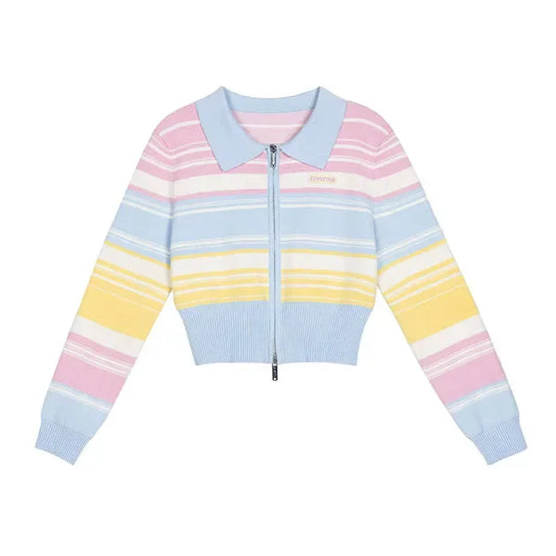 Pastel Rainbow Zip Down Cardigan