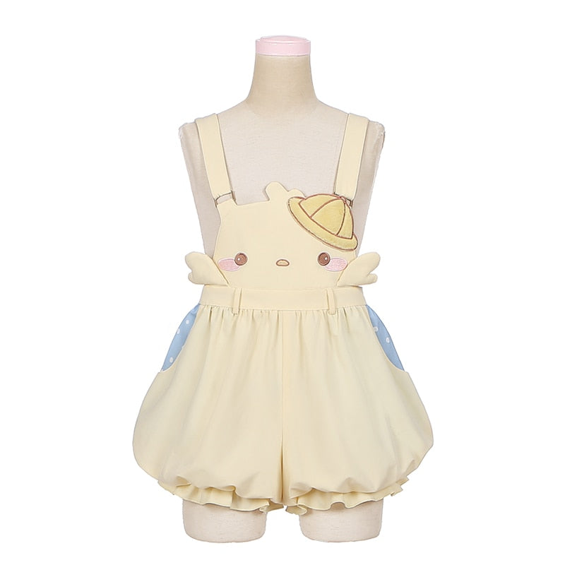 Kawaii Baby Chick Embroidery Overalls Shorts