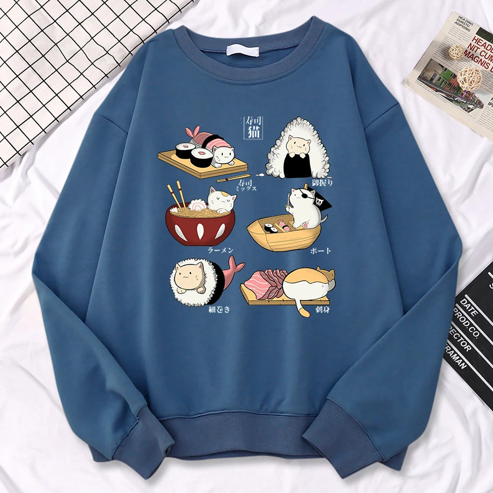 Sushi Cats Harajuku Sweater Embrace Kawaii Style Playful Fashion Kore Kawaii