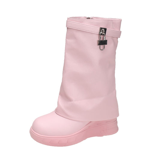 Kawaii Pink Wedge Boots