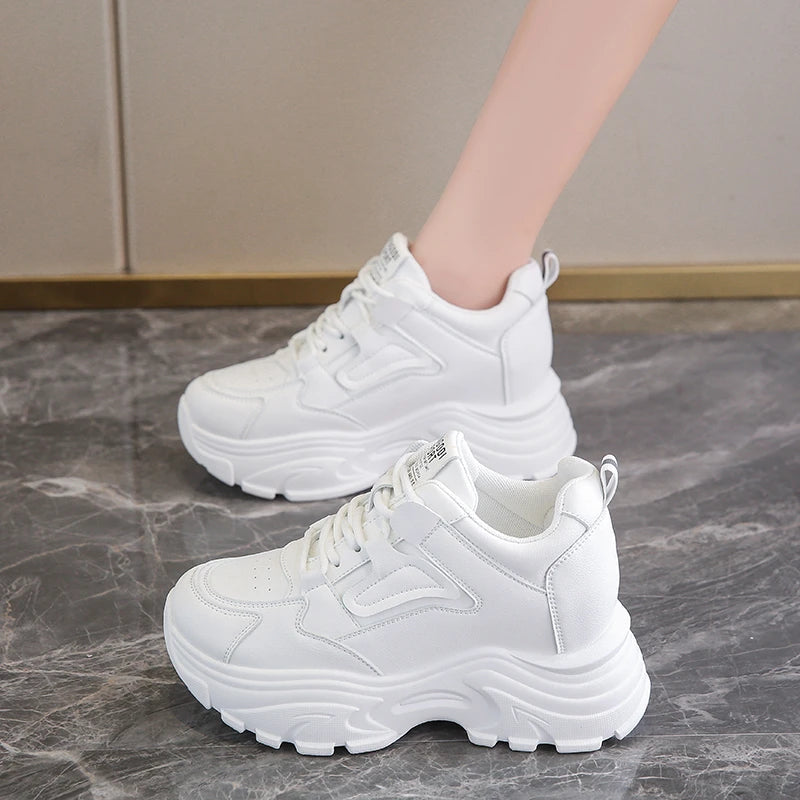 Cute Platform Sneakers in White