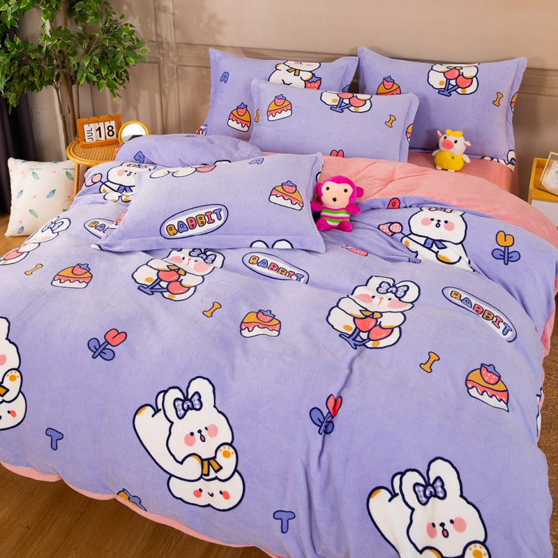 Kawaii Flannel Duvet Cover Sets