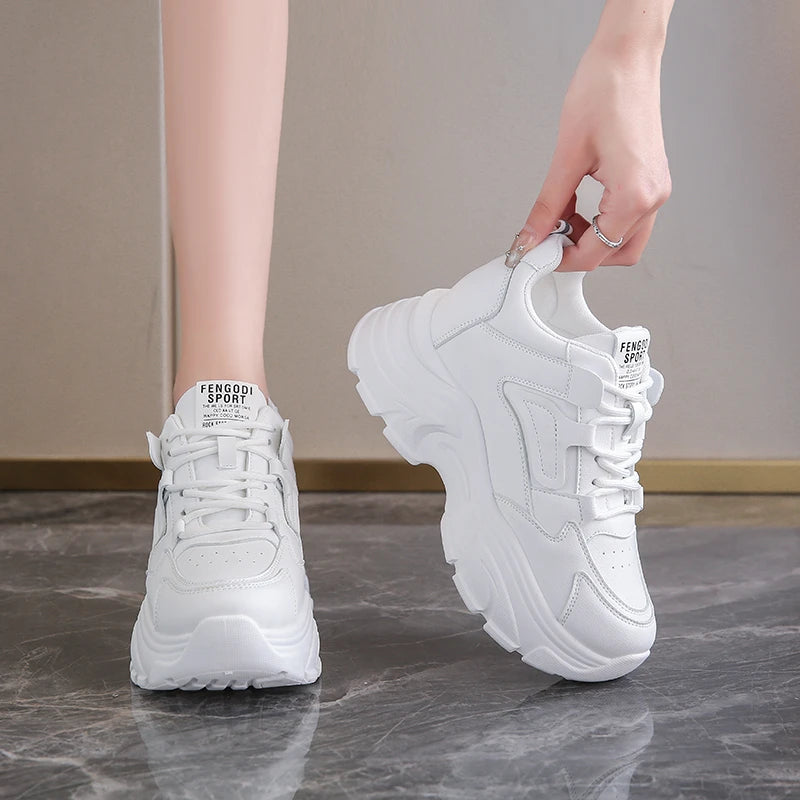White Cute Platform Sneakers