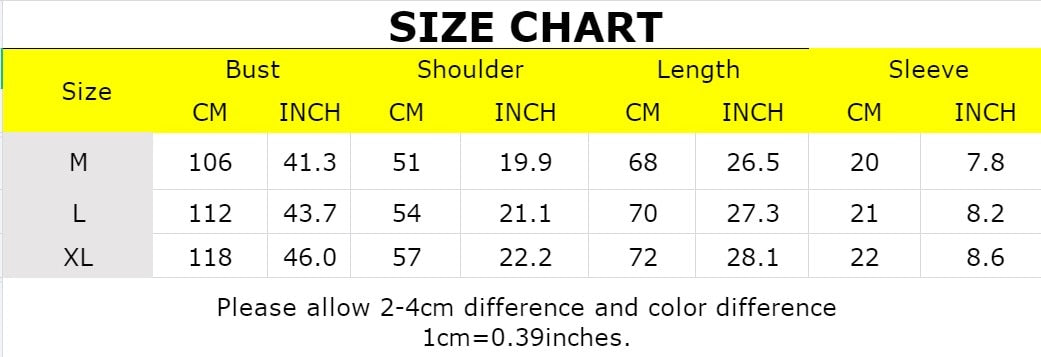 Fluffy Tulip Bunny T-Shirt Size Chart