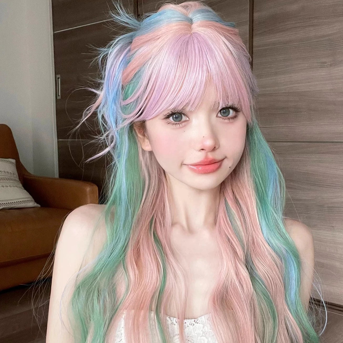 Iridescent Rainbow Synthetic Wig