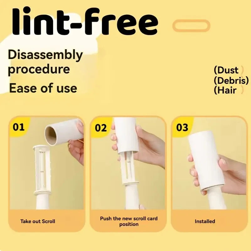 Step-by-step guide on using a lint-free device with text and images on a yellow background.