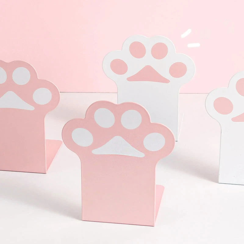 Pink and White Kawaii Cat Paw Bookends