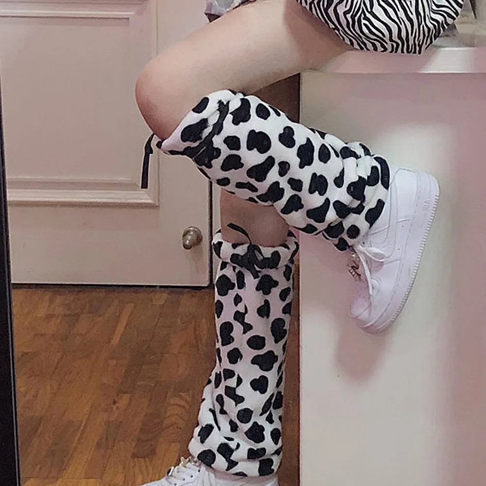 Kawaii Cow Pattern Print Leg Warmers