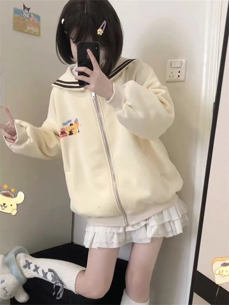 Kawaii Zip Up Sailor Collar Sweater