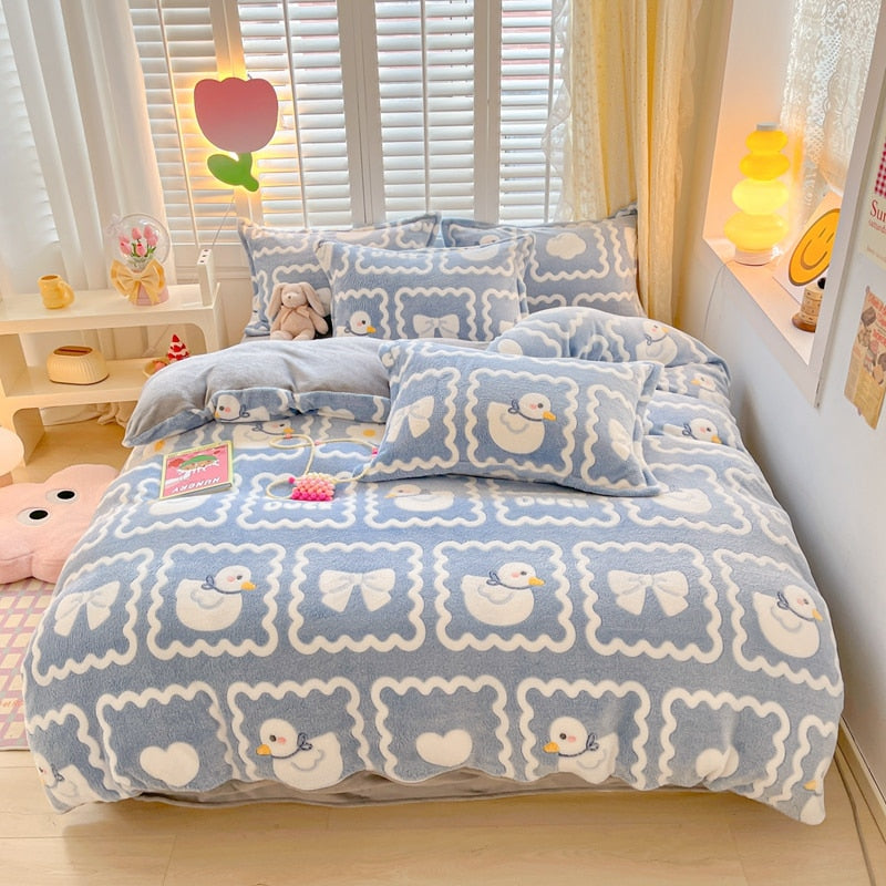 Kawaii Winter Flannel Duvet Cover