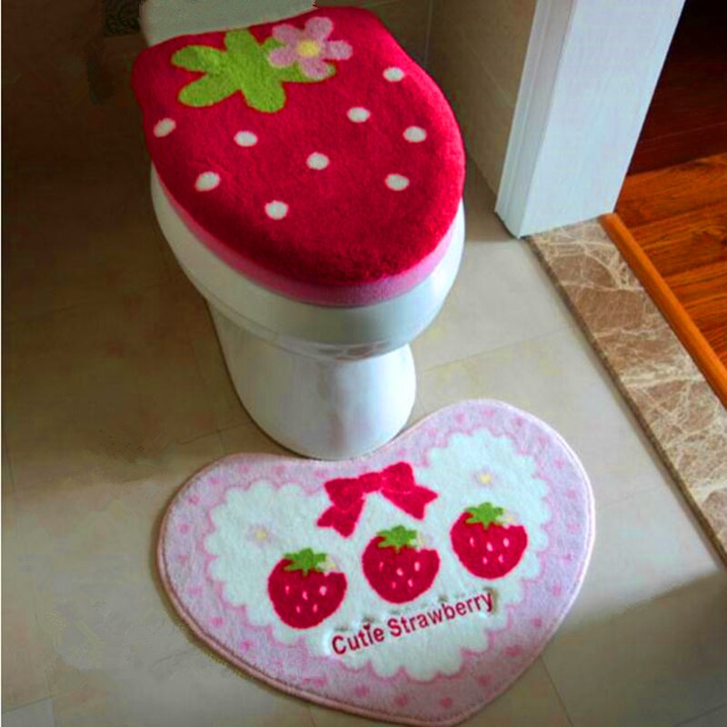 Kawaii Strawberry Bathroom Decor Rugs