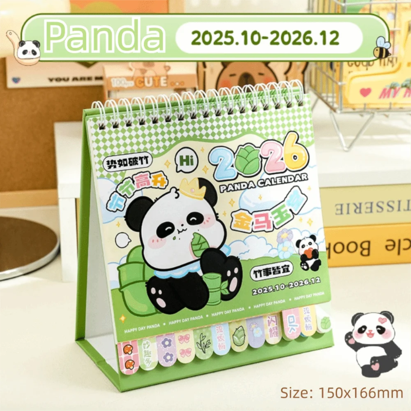 Front view of Kawaii Panda 2026 Desk Calendar