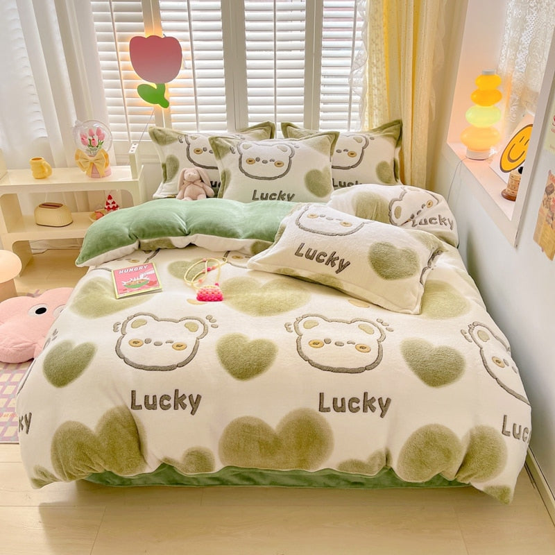 Kawaii Winter Flannel Duvet Cover