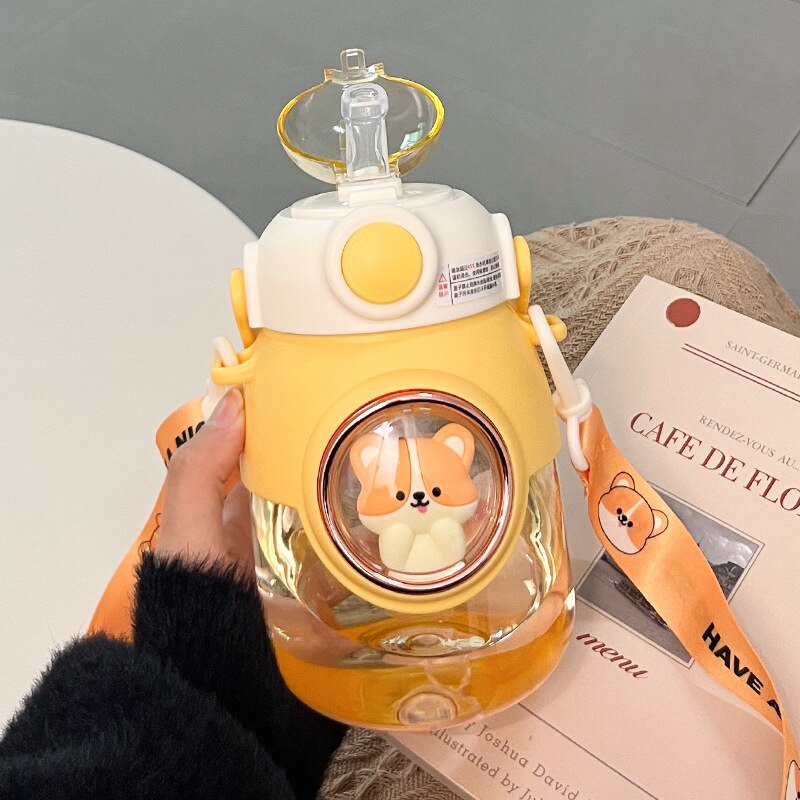 Kawaii Animal Water Bottle With Lid and Straw