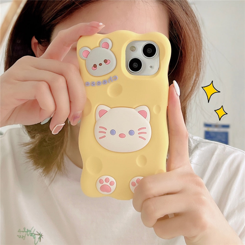Kawaii Cheese Cat & Mouse iPhone Cover