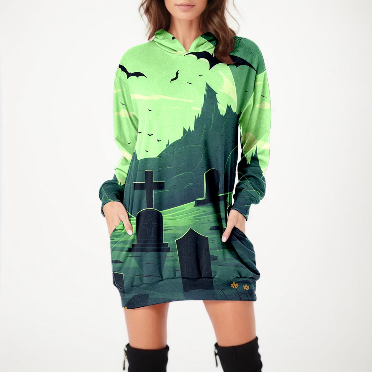 Kawaii Halloween Print Hoodie Dress
