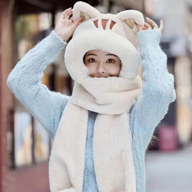 Kitty Cat Ears Plush Handwarmer Scarf Hat Combo | Plush Fleece Kawaii Bonnet 751 Amazon.com: Hello Kitty Girls Hat Scarf And Gloves Set  main image 4
