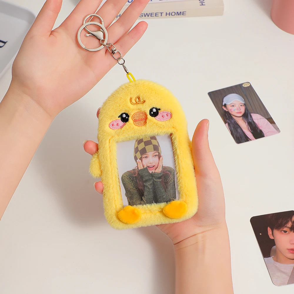 Plush Animal Photo Card Holder Keychain