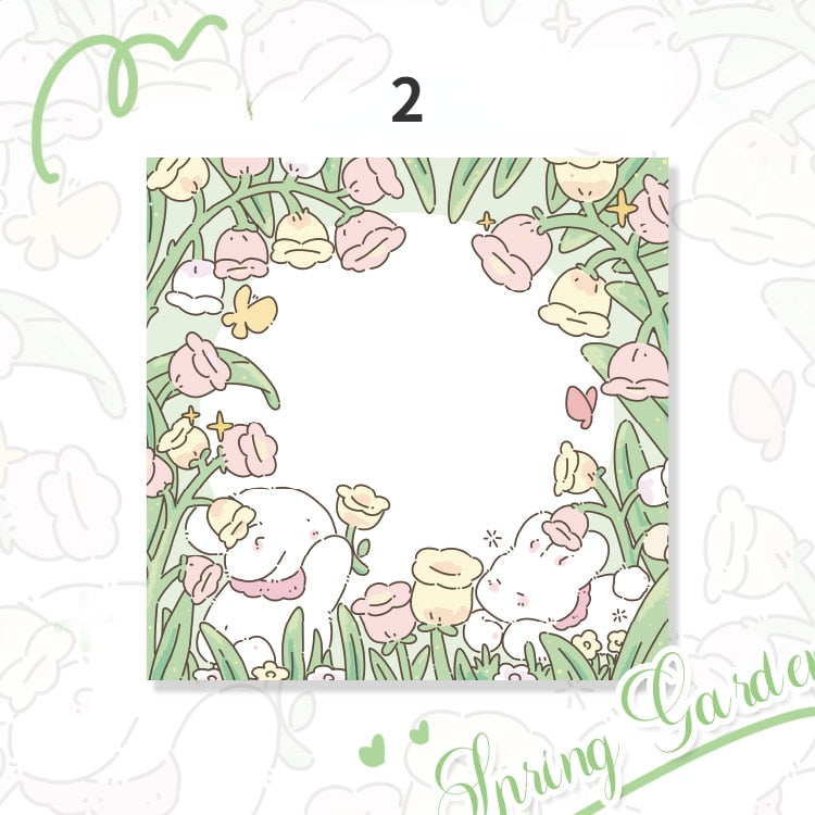Kawaii Green Flower Bunny Memo Pads