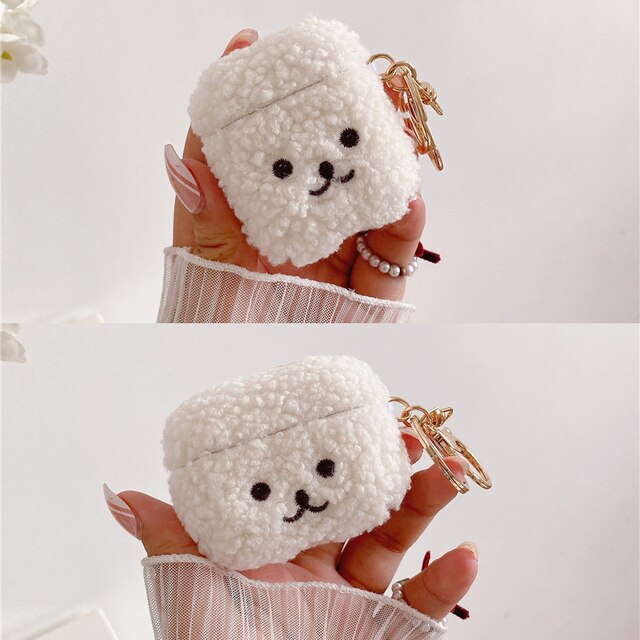 Kawaii White Plush Teddy Airpods Cases