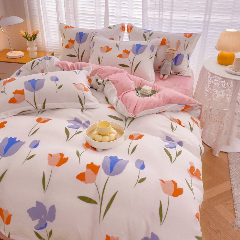 Kawaii Flannel Duvet Cover Sets