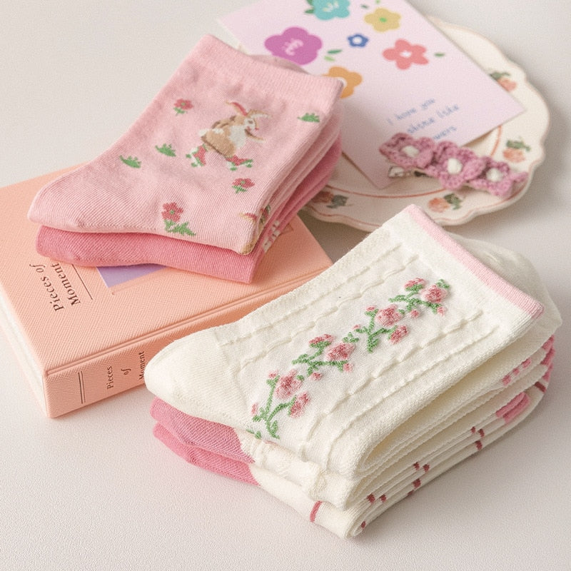 Kawaii Pink Floral Socks