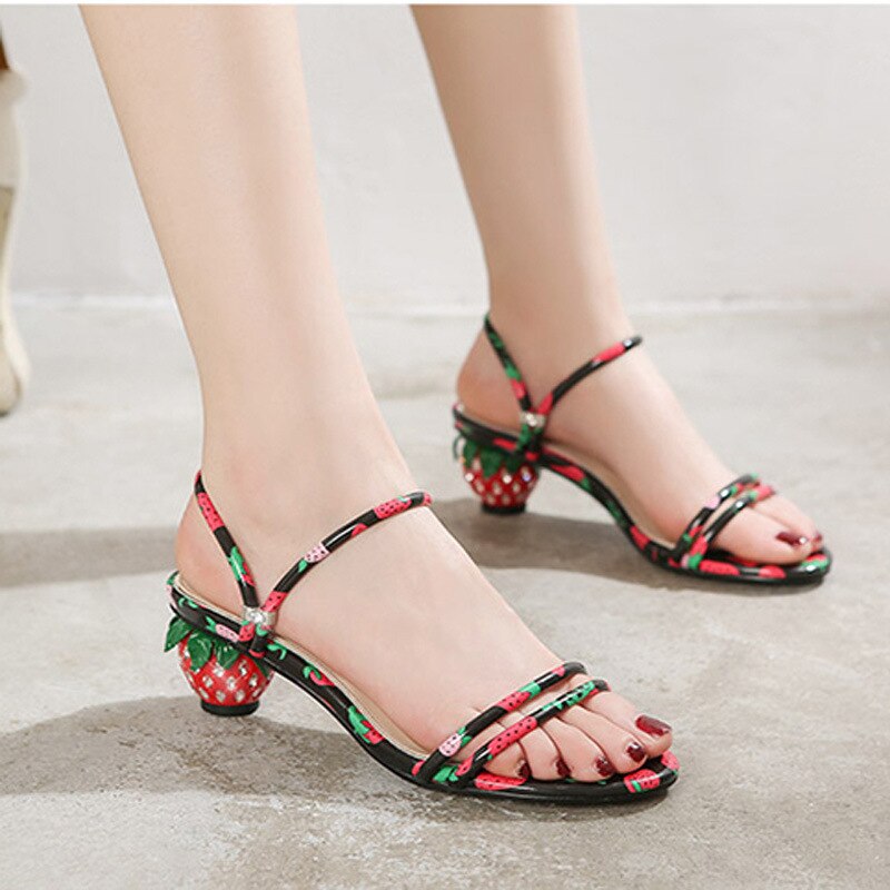 Kawaii Black Strawberry Sandals