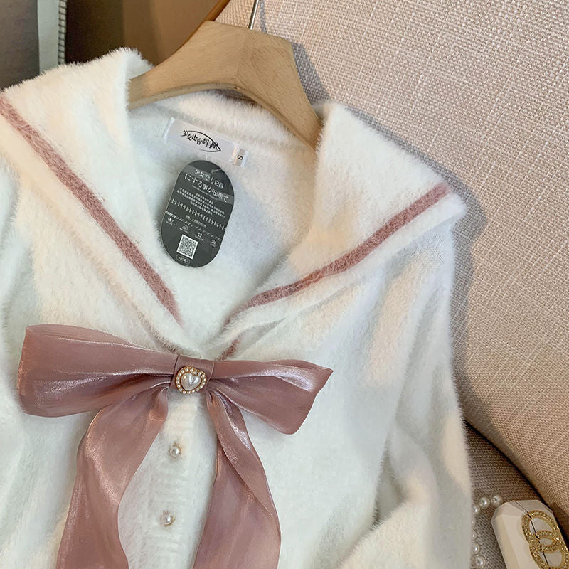Kawaii Soft Cropped Sailor Cardigan