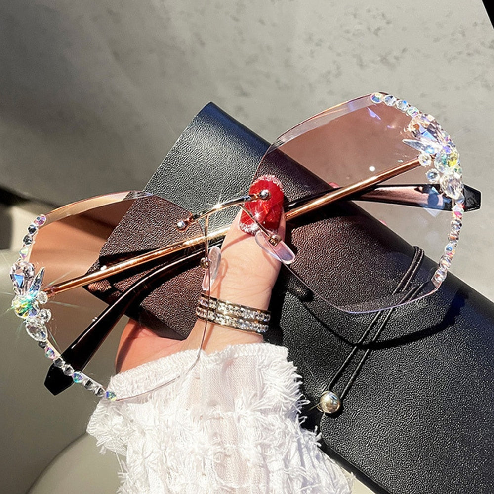 Kawaii Rhinestone Rimless Sunglasses