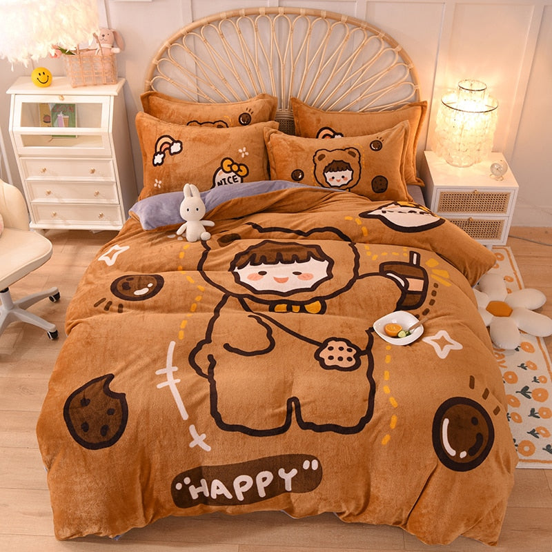 Kawaii Flannel Duvet Cover Sets