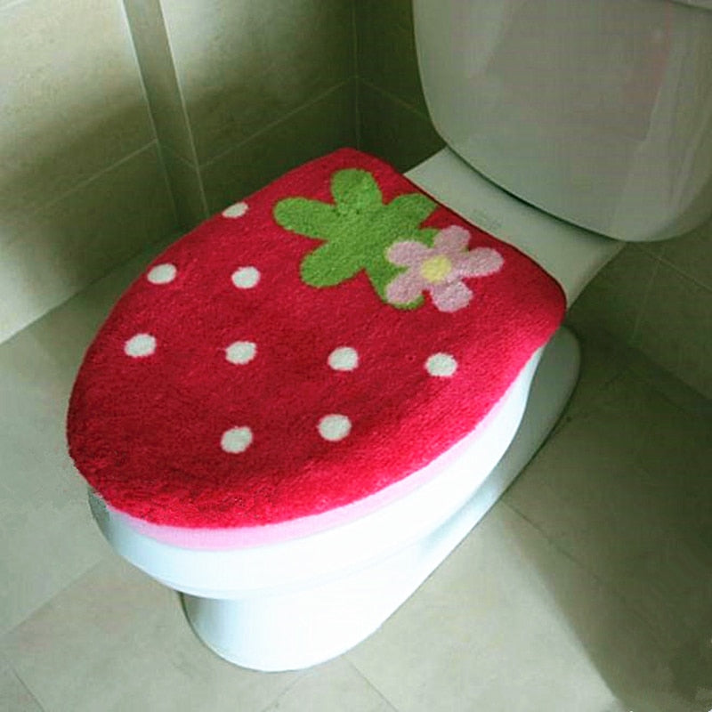 Kawaii Strawberry Bathroom Decor Rugs