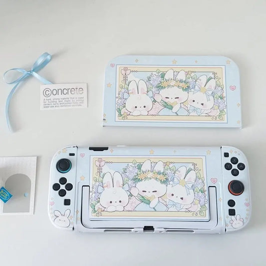 Gaming console with cute rabbit design on a white background