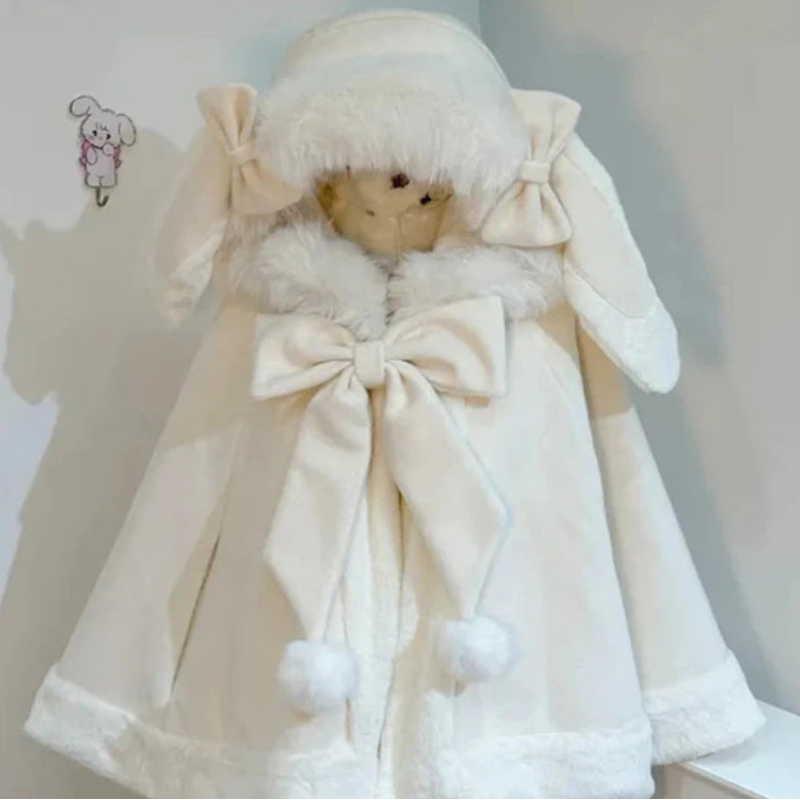 Kawaii Bunny hooded white cloak