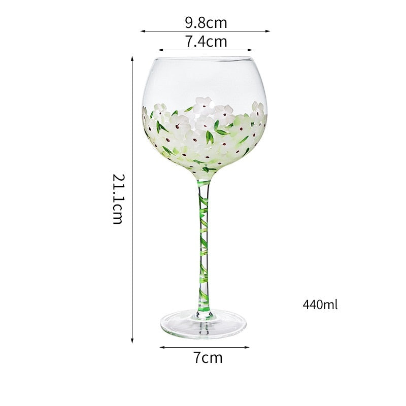 Kawaii Hand Painted Flower Glass Stemware