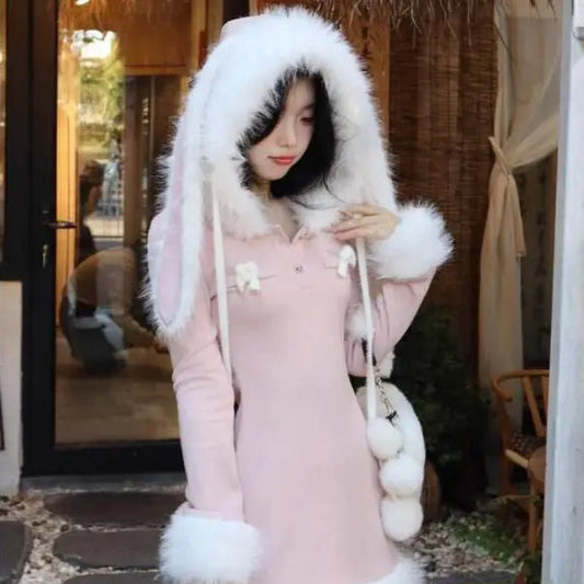 Bunny Ears Hooded Winter Dress